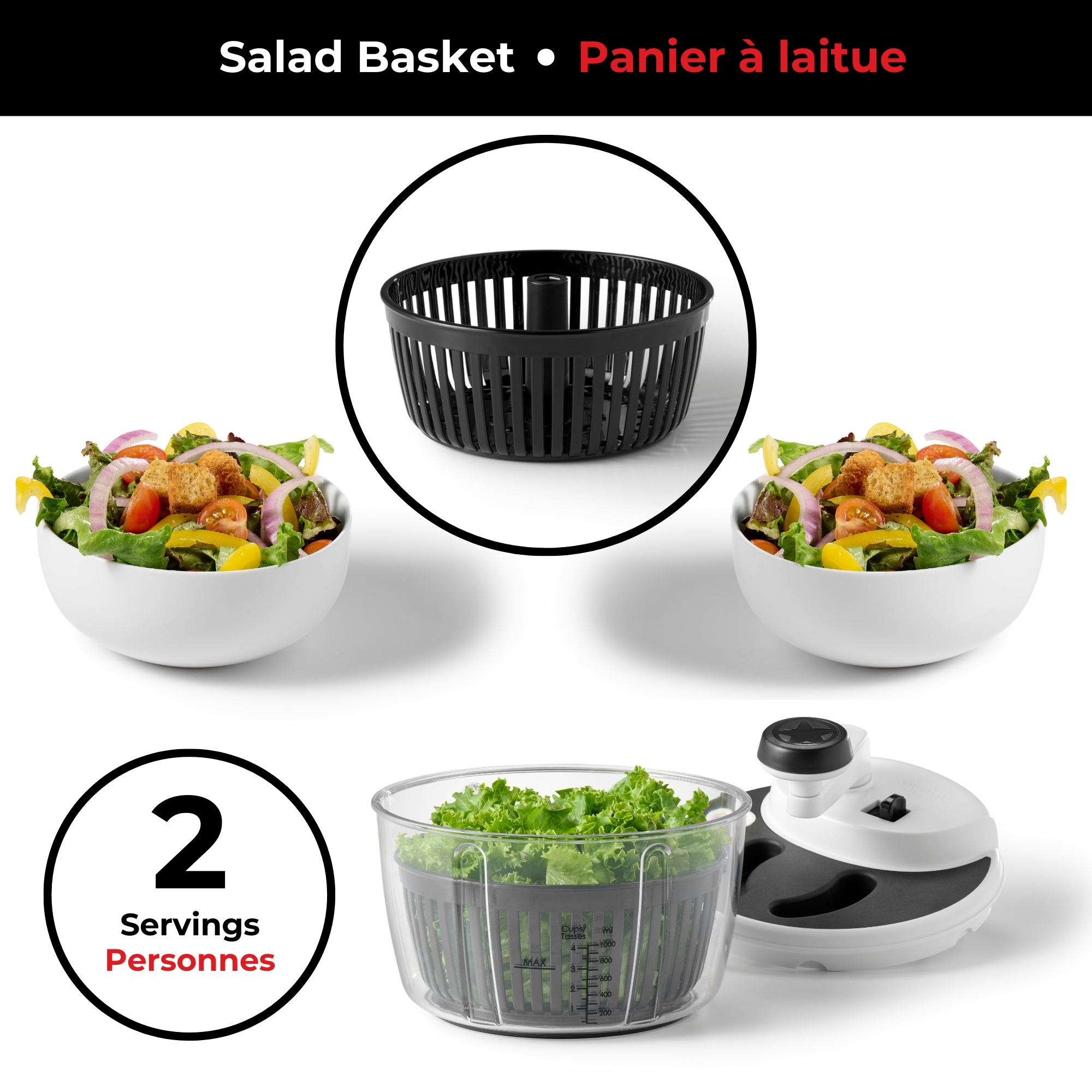 Starfrit Pro Food Processor & Mixer 3-in-1 Manual Food Chopper, Whisk & Salad Spinner, Ice Crushing, 2 Speeds, 1L Bowl, Salsa, Hummus, Mayo & Dressing