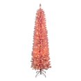 thumbnail image 1 of 6.5 FT prelit pink flocked pine slim tree, 200 warm white led lights, 600 tips, 1 of 2