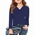 thumbnail image 2 of vdgthytj Toddler Boys Girls Long Sleeve T-Shirts Kids V Neck Solid Color Color Basic Tops Fall Spring Outfit Blouse, 2 of 5