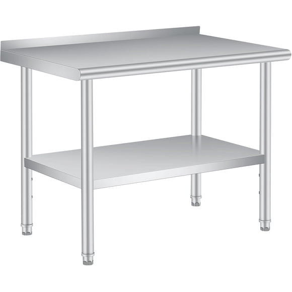 Stainless Steel Commercial Kitchen Worktable – Heavy Duty Prep Table with Backsplash, Adjustable Under Shelf, 48 x 24 Inches for Restaurant, Home & Outdoor