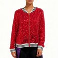 thumbnail image 2 of Frostluinai Womens Long Sleeve Sequin Open Front Zipper Jacket with Ribbed Cuffs Happy Mardi Gras Party Bomber Jacket Coats Outwear, 2 of 6