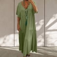thumbnail image 1 of Robes pour Femmes 2024 Été Surdimensionnée Coton Lin Couleur Unie Ample Col en V Robe à Manches Courtes Rabais de 50 % Liquidation!, 1 of 6