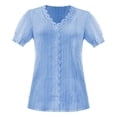 thumbnail image 4 of Lenpel Women's Summer Tops Plus Size Ruffle Short Sleeve V Neck Lace Trim Textured Shirts Dressy Casual Blouses, 4 of 4