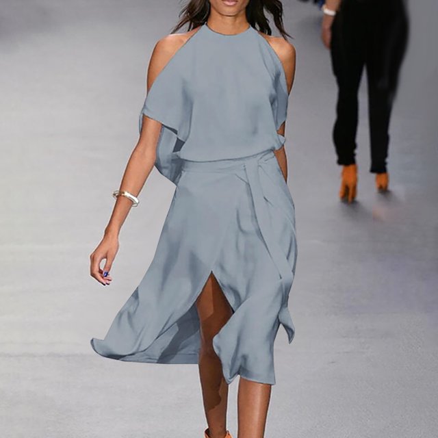 Robe d'Été pour Femmes 2024 Mode Grande Taille Décontractée Ample à Col Rond Unie à Manches Courtes Robe Rabais de 50 % Liquidation!