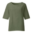thumbnail image 4 of SMihono Hauts pour Femmes Été Chic Décontracté Mode d'Été pour Femmes Manches Raccourcies Col Rond Coton Ligne Ample Chemise Blouse T-shirt Oversize pour Femmes 2023, 4 of 5