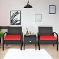 thumbnail image 2 of Costway Ensemble de Mobilier de Terrasse en Rotin 3 Pcs Table de Rangement Canapé Coussiné Terrasse Rouge, 2 of 10