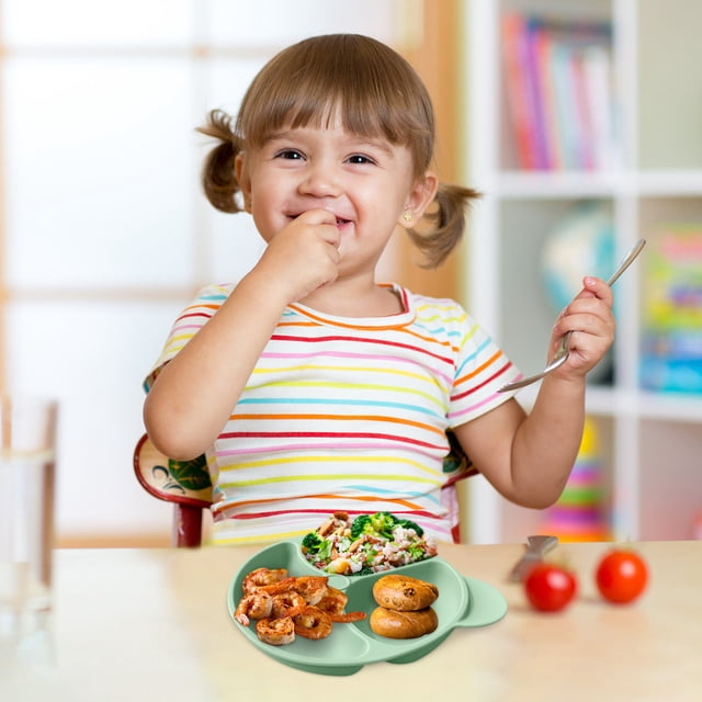 Pompotops Children's Silicone Dinner Plate All-in-one Divided Food Supplement Suction Cup Bowl Tableware Clearance