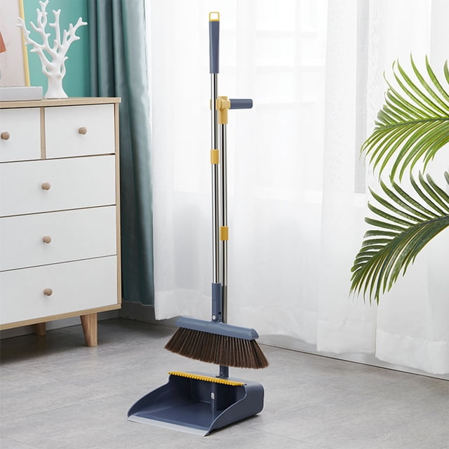 Chmadoxn Brooms Indoor 180° Rotatable Standing Storage Magnetic Suction Type Snap Brooms And Dustpan Set With Scraping Teeth And Scraper Cleaning Suitable For Home portable broom