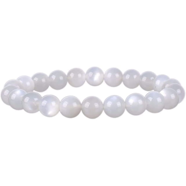 Angelstones Bracelet Extensible Unisexe en Perles Rondes 8 mm avec Pierre de Soleil Naturelle Blanche