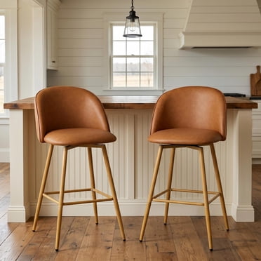 Homy Casa Ensemble de 2 tabourets pivotants 24.4", chaises brun similicuir pour îlot de cuisine et bar maison