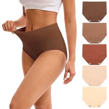 INNERSY Women's High Waist Briefs Soft Cotton Postpartum Underwear for Women 5 Pack(M,Light Brown)