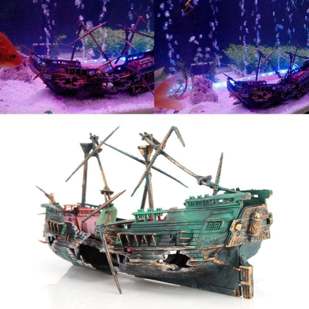 CUITING Large Aquarium Decoration Boat Aquarium Ship Air Split Shipwreck Fish Tank Decor