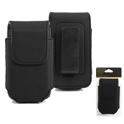 Premium PU Leather Pouch/Holster for Flip Phones or Small Phones - with Swivel Clip (Small)