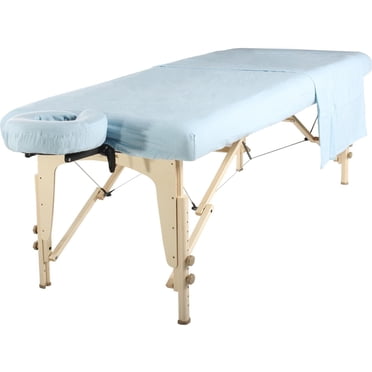Set de 3 pièces de drap en flanelle de coton Master Massage comprenant un drap plat, un drap housse et un protège visage - BLEU