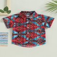 thumbnail image 3 of Chemises d'Été pour Tout-Petits Garçons, Style Gentleman, à Boutons, Manches Courtes, Imprimé Géométrique, Hauts Décontractés, T-Shirt, Rouge, 3-4 Ans, 3 of 7