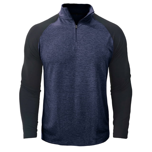 Yuyuzo Men Gym Tops Tees Workout Shirts 1/3 Zipper Neck Long Sleeve Solid Color Patchwork Pullover Golf Blouse