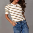thumbnail image 2 of Birdeem Hauts en Tricot à Manches Courtes Bouffantes pour Femmes T-Shirts à Col Rond Rayés Tendance Blouses d'Été Décontractées, 2 of 12