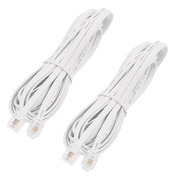 Unique Bargains Rallonge Téléphonique RJ11 6P4C de 10 Pi, Câble de Fax Modem 2 Pcs. l'Image Montre Deux Câbles Téléphoniques RJ11 Blancs, Chacun de 10 Pieds de long, avec Connecteurs Mâles 6P4C aux Deux Extrémités. Faits de Plastique de Haute Qualité, Ces Câbles Conviennent aux Téléphones, machines à Fax, modems et Répondeurs. l'Emballage Comprend Deux Câbles.