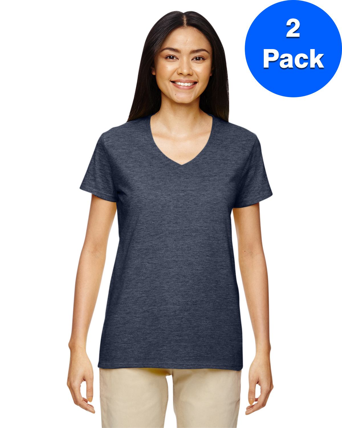 Gildan T-Shirt Col en V en Coton Épais pour Femmes - G500VL (Lot de 2)