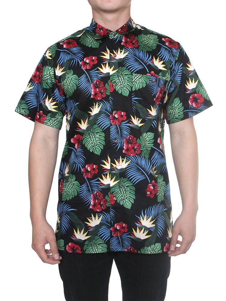 Gravity Threads Hawaiian Tropical Fashion Dress Shirt, Black Green L