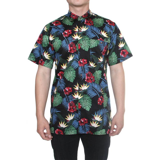Gravity Threads Chemise Habillée Hawaïenne Tropicale, Noir Vert P