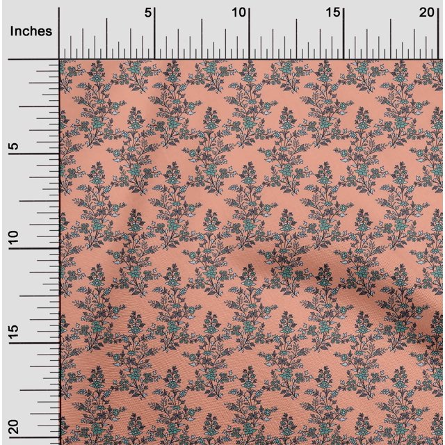 oneOone Silk Tabby Fabric Leaves & Floral Block Printed Fabric 1 Yard 42 Inch Wide