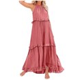 thumbnail image 2 of Robes d'Été pour Femmes 2025 Robe Maxi Sans Manches Décontractée Fluide à Volants Élégante Robe Maxi Unie Rouge TG, 2 of 5