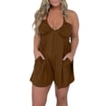 thumbnail image 2 of Gspmoly Short pour Femmes, Combinaison Courte d'Été Décontractée et Tendance Sans Manches à Bretelles, Taille Élastique, Double Poche, Short de Randonnée pour Femmes en Liquidation Brun m, 2 of 7
