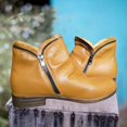 thumbnail image 2 of Bottes Courtes en Cuir pour Femmes Rétro Unies à Talon Bas avec Fermeture Éclair, 2 of 9