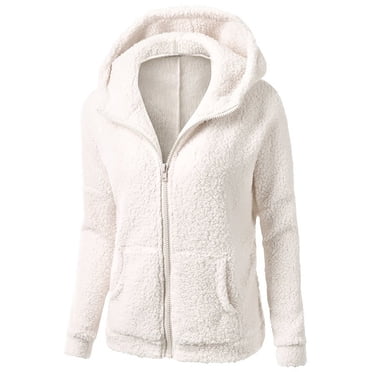 IROINID Manteau Parka à Capuchon Court pour Femme, Couleur Unie, Manches Longues, Chandail Chaud, Manteau d'Hiver Chaud en Laine avec Fermeture Éclair, Blanc