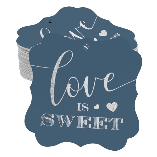 Inkdotpot Pack Of 50 Love Is Sweet Wedding Paper Tags DIY Craft Bracket Shape Real Silver Foil Hang Tags