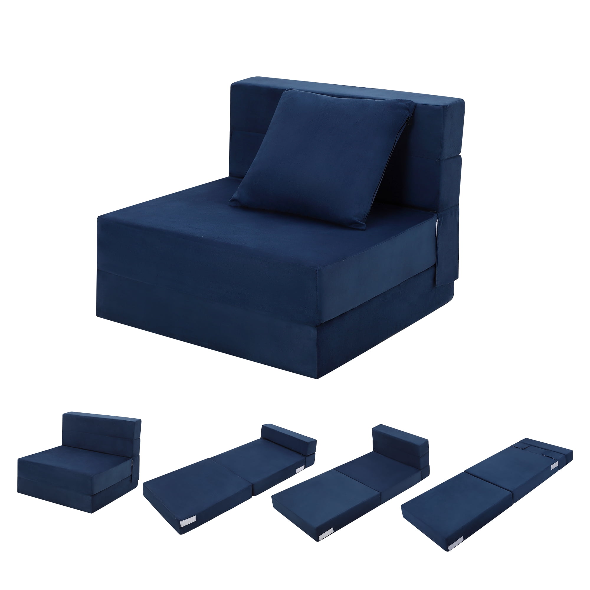 Convertible Folding Sofa Bed with Pillow – Blue, Memory Foam, Portable Floor Sofa for Living Room & Guest Room