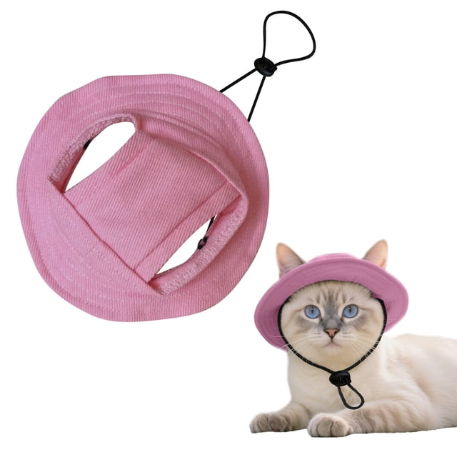 BKER Bucket Hats For Dogs Summer Round Brim Pet Hat With Ear Holes & Neck Strap Adjustable Outdoor Climbing Sun Visor Hat Sunshade Strangulation Cap For Small Medium Cats Dogs K