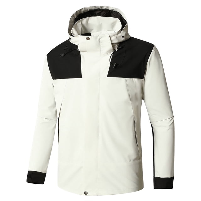 Pisexur Veste Coupe-Vent Homme Agencement de Couleurs Résistance à l'Eau Cordon Poches à Capuche Veste d'Extérieur Manteau Veste de Randonnée Homme Imperméable Manteau pour Homme