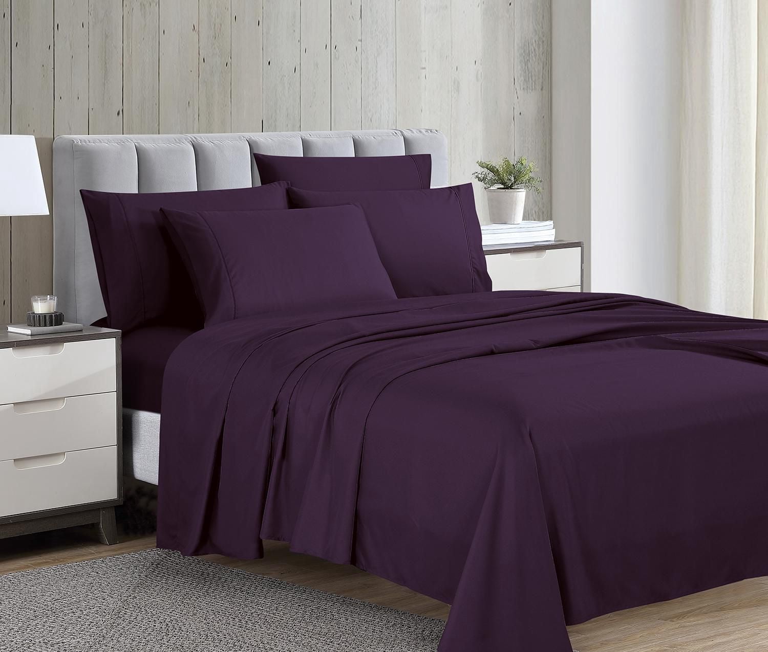 Swift Home Luxury 6-Piece Sheet Set with Extra Pillow Case, Queen, Eggplant