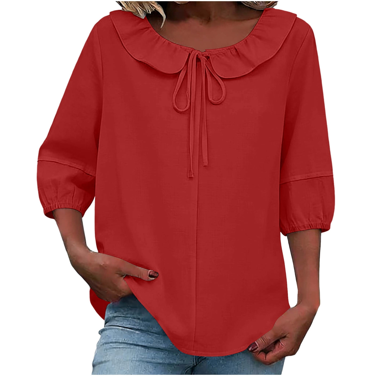 Wo-Fusoul Top for Women, Spring Summer Ruffle Puff Sleeve