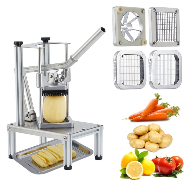 Vegetable Chopper – Heavy Duty Food Chopper with 4 Replaceable Blades (1/4", 3/8", 1/2", 6-Wedge), Stainless Steel Dicer Slicer & Bowl – French Fry Cutter for Onions, Potatoes & Fruits