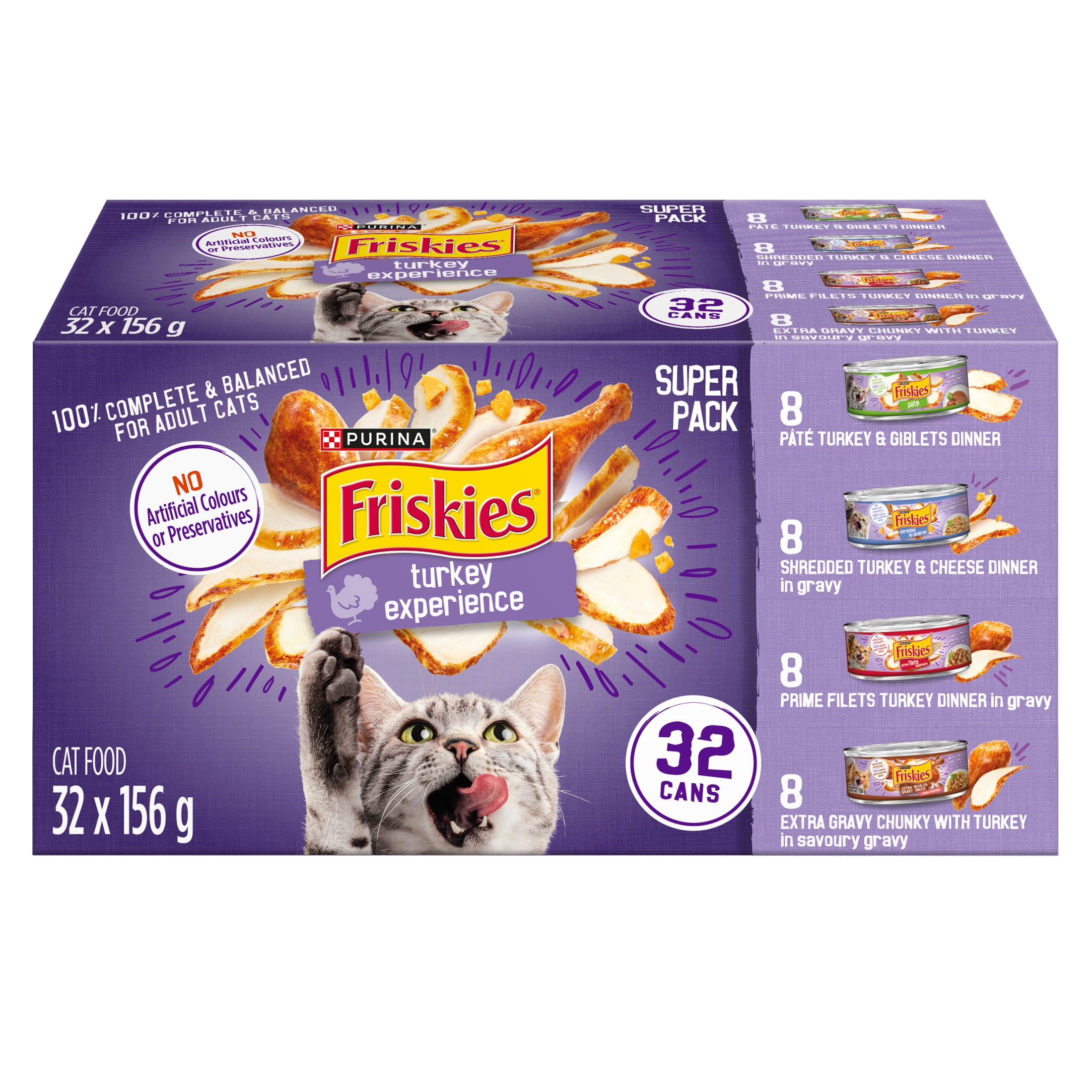 Friskies Turkey Experience Super Pack Variety Pack, Wet Cat Food 32 x 156 g