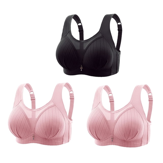 Timegard 3pc Bra for Women No Underwire Mesh Adjustable Strap Full Support Comfortable Seniors Bras