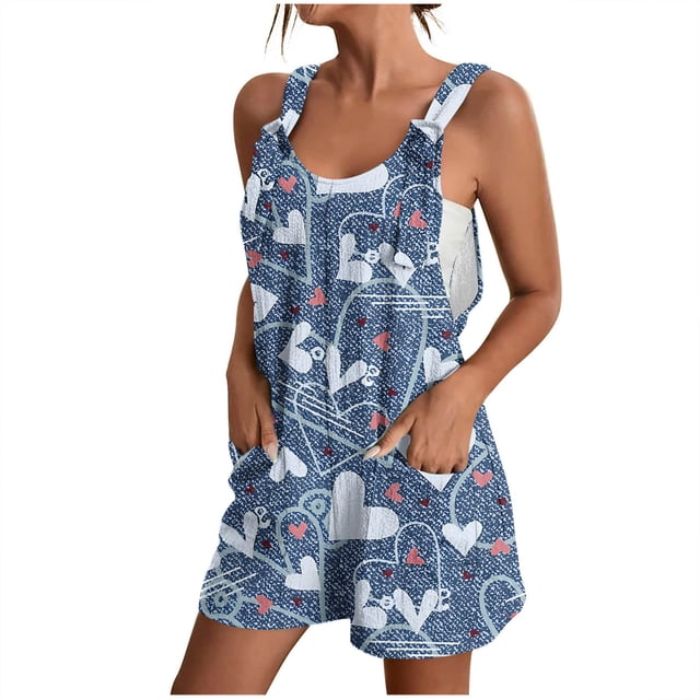 Penkiiy Combinaison Décontractée Sans Manches pour Femme, Bleu, P