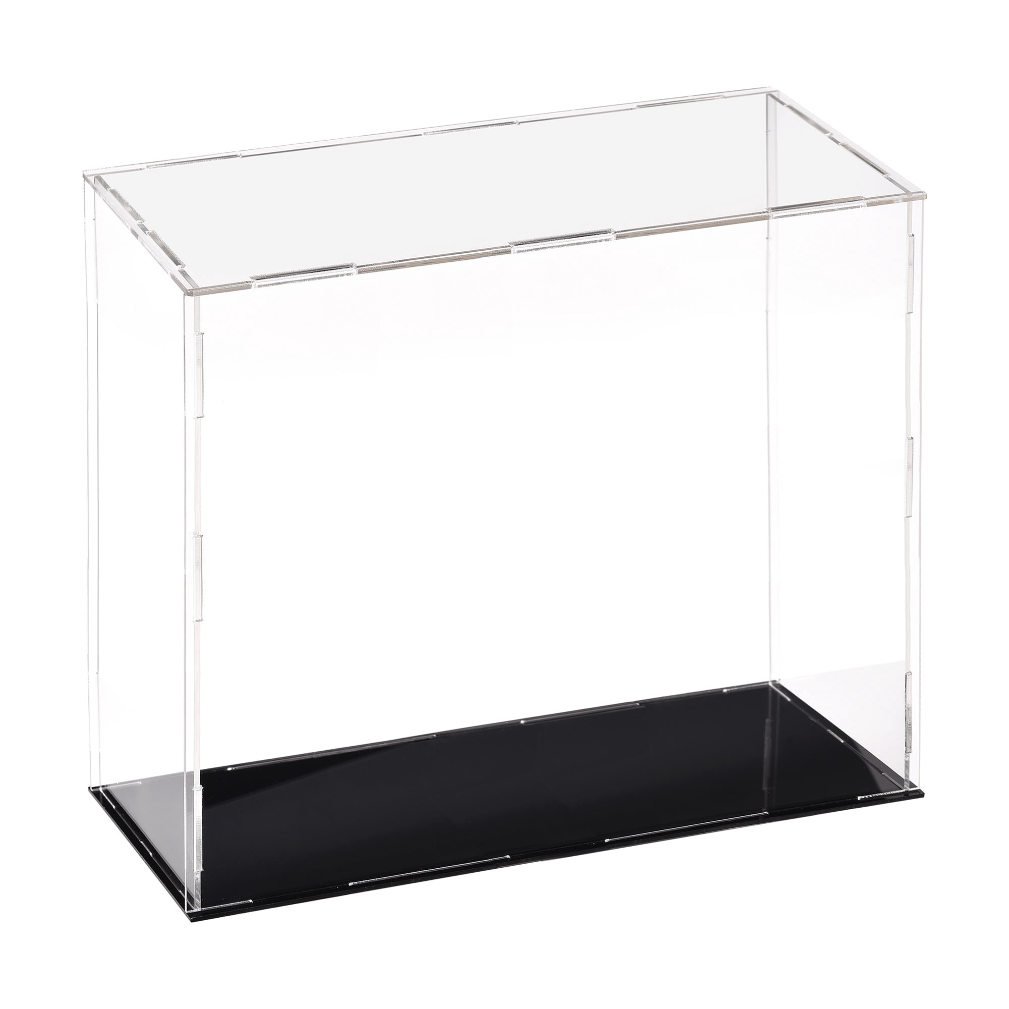 Dezzer Vitrine en acrylique avec base noire, plan de travail à assembler en acrylique transparent anti-poussière pour figurines, jouets, objets de collection, rangement à la maison (20 x 20 x 25 cm