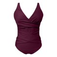 thumbnail image 4 of Huesdet Women's One Piece Swimsuit Ruched Tummy Control Square Neck Bathing Suits[Wine,M], 4 of 5