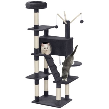 PawHut 59 Inch Large Cat Tree with Sisal Scratching Posts, Cozy Condo