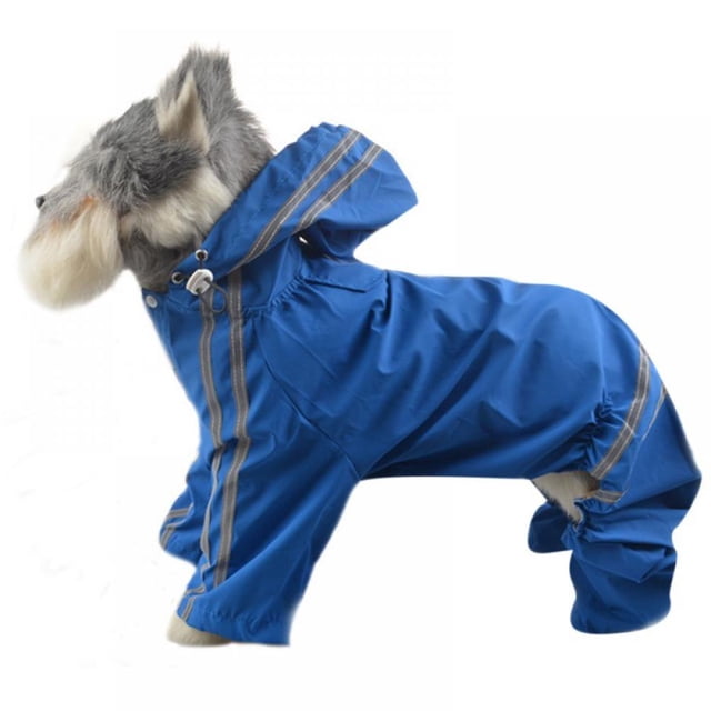 Imperméable pour Grand Chien, Combinaison Imperméable Ajustable pour Animal, Manteau de Pluie Léger à Capuche avec Bande Réfléchissante, Bleu