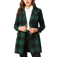thumbnail image 1 of INSPIRE CHIC Manteau à Carreaux à Double Boutonnage à Manches Longues avec Revers Cranté pour Femmes Vert, 1 of 8