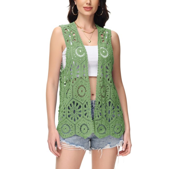 Women's Floral Crochet Lace Trim Open Front Cardigan