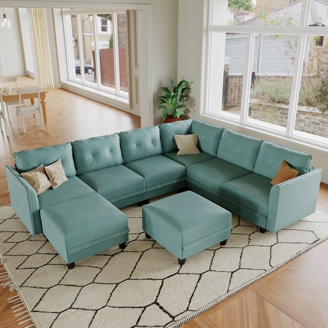 LLappuil Modular Sectional Sofa, 8 Seat Modular Sectional Sofa with Storage, Faux Leather Waterproof Sofa for Living Room