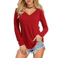 thumbnail image 3 of Blouse à Manches Longues pour Femmes Dame Mode Haut pour Femmes Couleur Unie Ample à Manches Longues Col en V Blouse Décontractée, 3 of 4