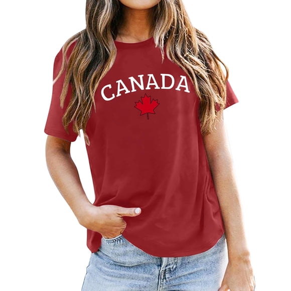 WILLBEST Womens Shirts Trendy 2025 Women's Keep Canada Flag T Shirt Proud Statement Print T Shirt