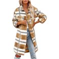 thumbnail image 1 of IROINID Surchemise Mi-Longue pour Femmes, Veste à Carreaux à Col Rabattu, Manches Longues, Décontractée avec Boutons, Jaune, 1 of 8